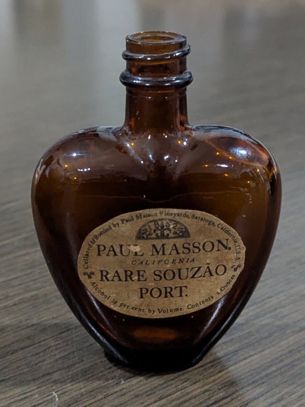 VINTAGE 3.5" Heart-Shaped Amber Glass Bottle by Paul Masson (Rare Souzao Port)